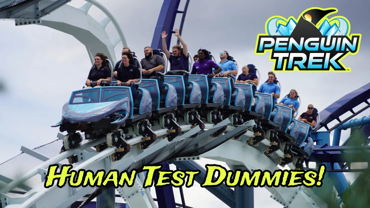 Human Test Dummies Ride SeaWorld Orlando Penguin Trek Roller Coaster Construction Update 6.27.24