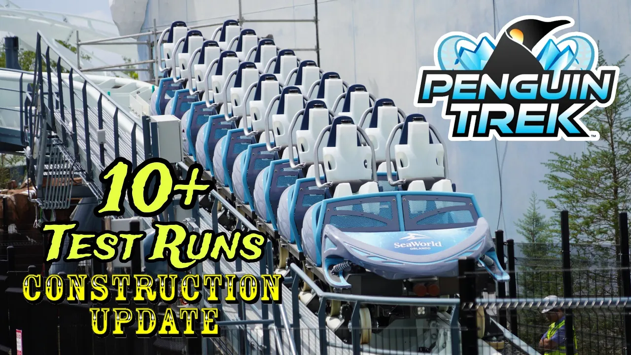 SeaWorld Orlando Penguin Trek Testing Spree Construction Update 4.28.24 10+ TEST RUNS!